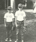 Dave Holt baseball with brother Darren ready for little league game.