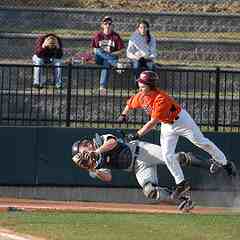 Catcher at VT tagging runner from Longwood University