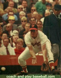 Brooks Robinson ready to field a groundball.