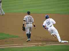 baserunning Martin rounding firstbase heading to seecond