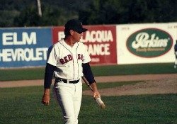 Dave Holt with fungo Elmira Red Sox Dunn Field 1992